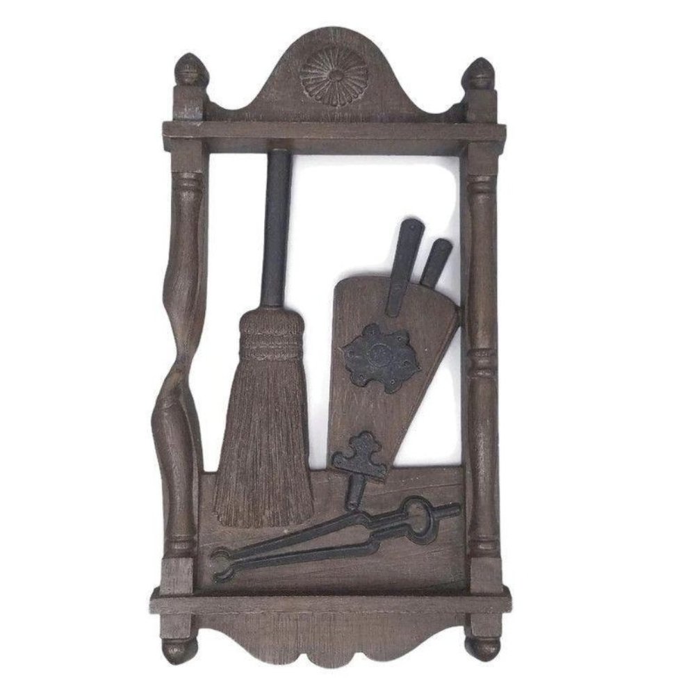 Homco Wall Hanging Plaque Fireplace Tools Vtg 1974